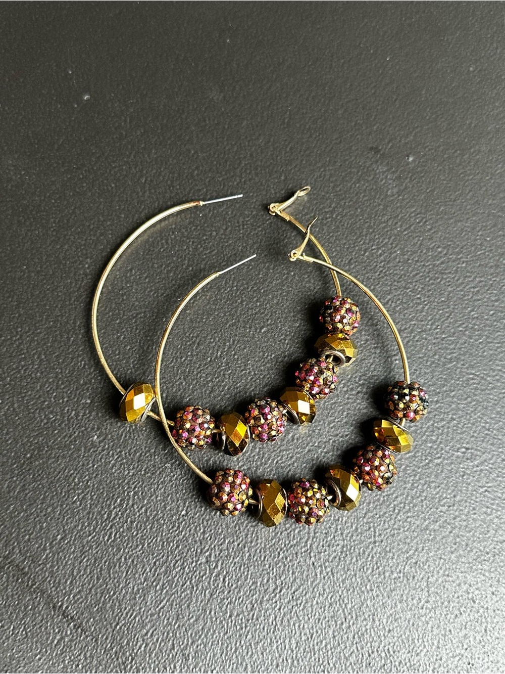 bebe Gold Hoop Earrings with Multi-Pink Crystal Beads